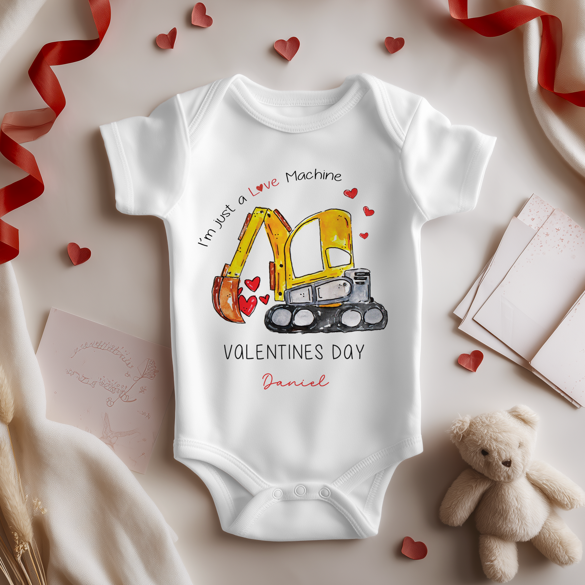 I'm Just a Love Machine Valentines Personalised Baby Bodysuit
