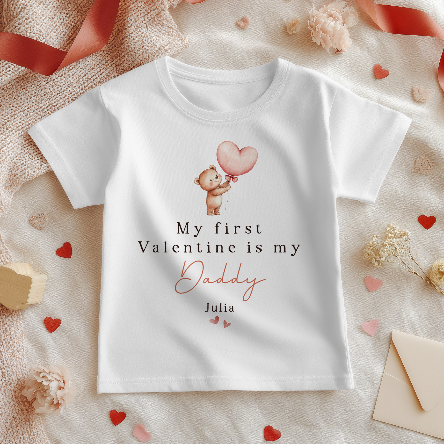 My First Valentine Is My Daddy Cute Teddy Personalised Toddler & Kids T Shirt