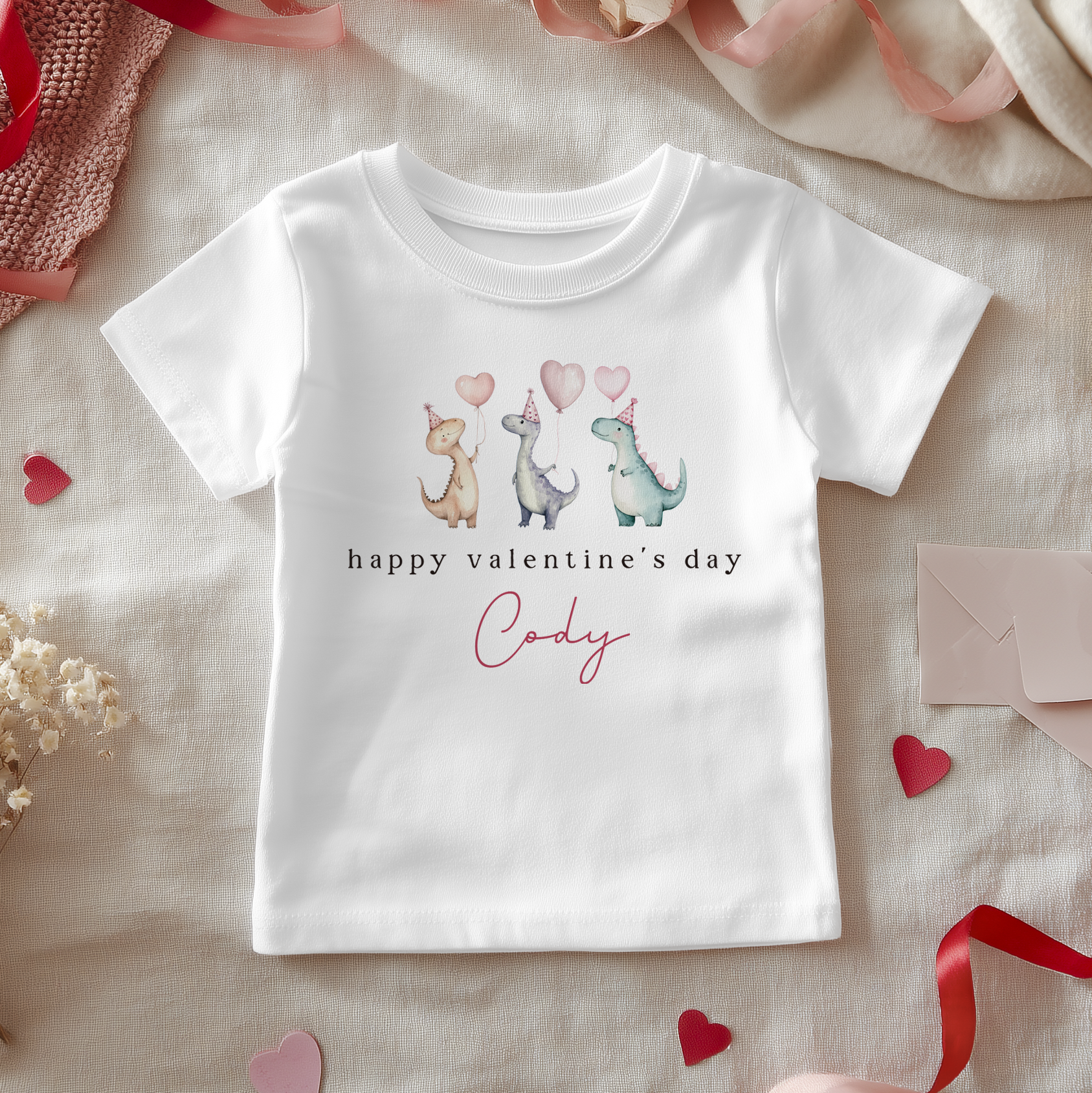 Dinosaur Valentine's Day Personalised Toddler & Kids T Shirt