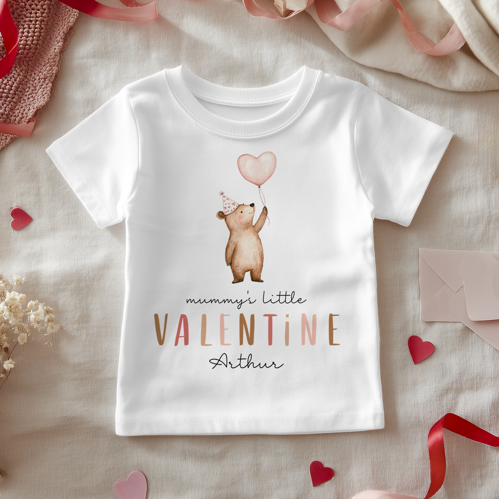 Mummy's Little Valentine Teddy Bear Personalised Toddler & Kids T Shirt