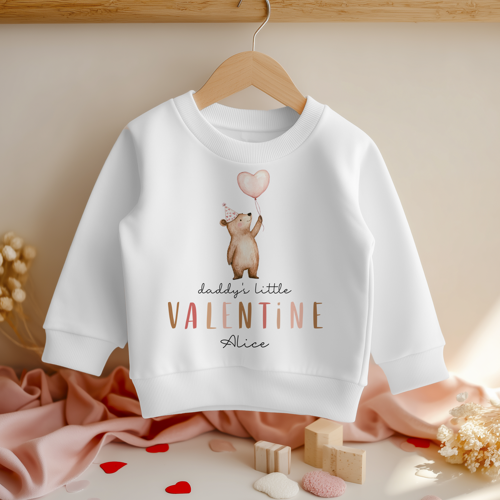Daddy's Little Valentine Teddy Bear Personalised Toddler & Kids Sweatshirt