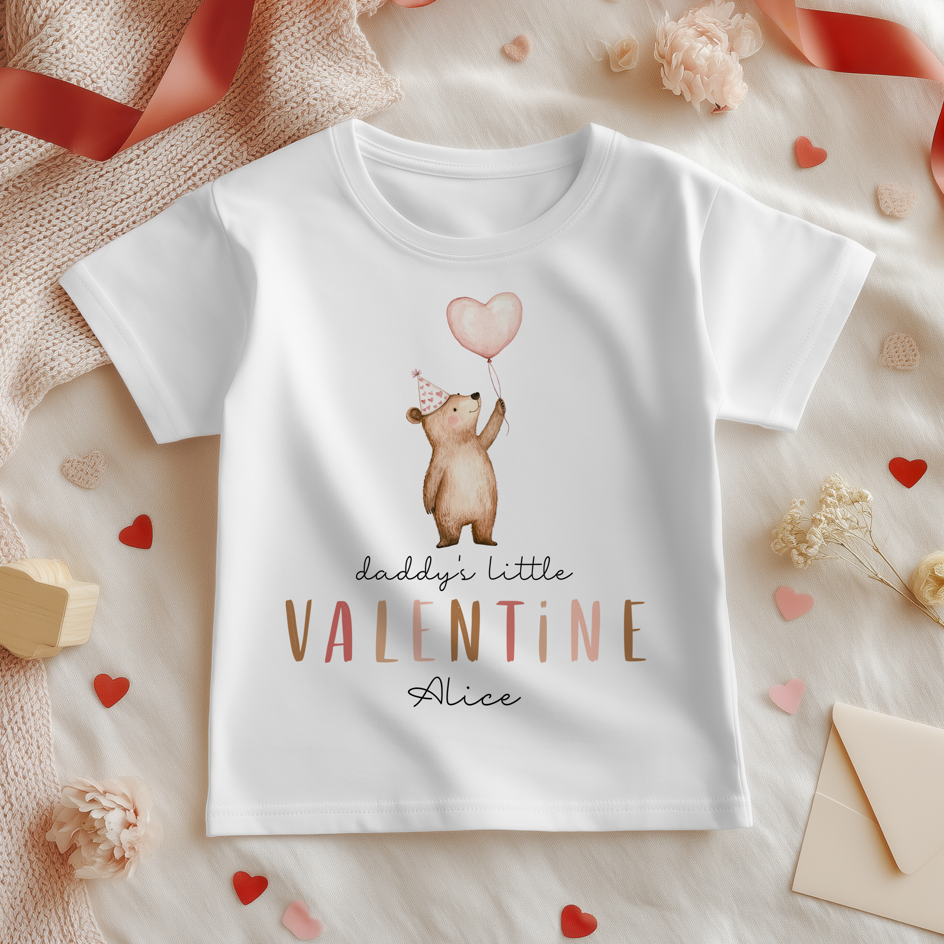 Daddy's Little Valentine Teddy Bear Personalised Toddler & Kids T Shirt