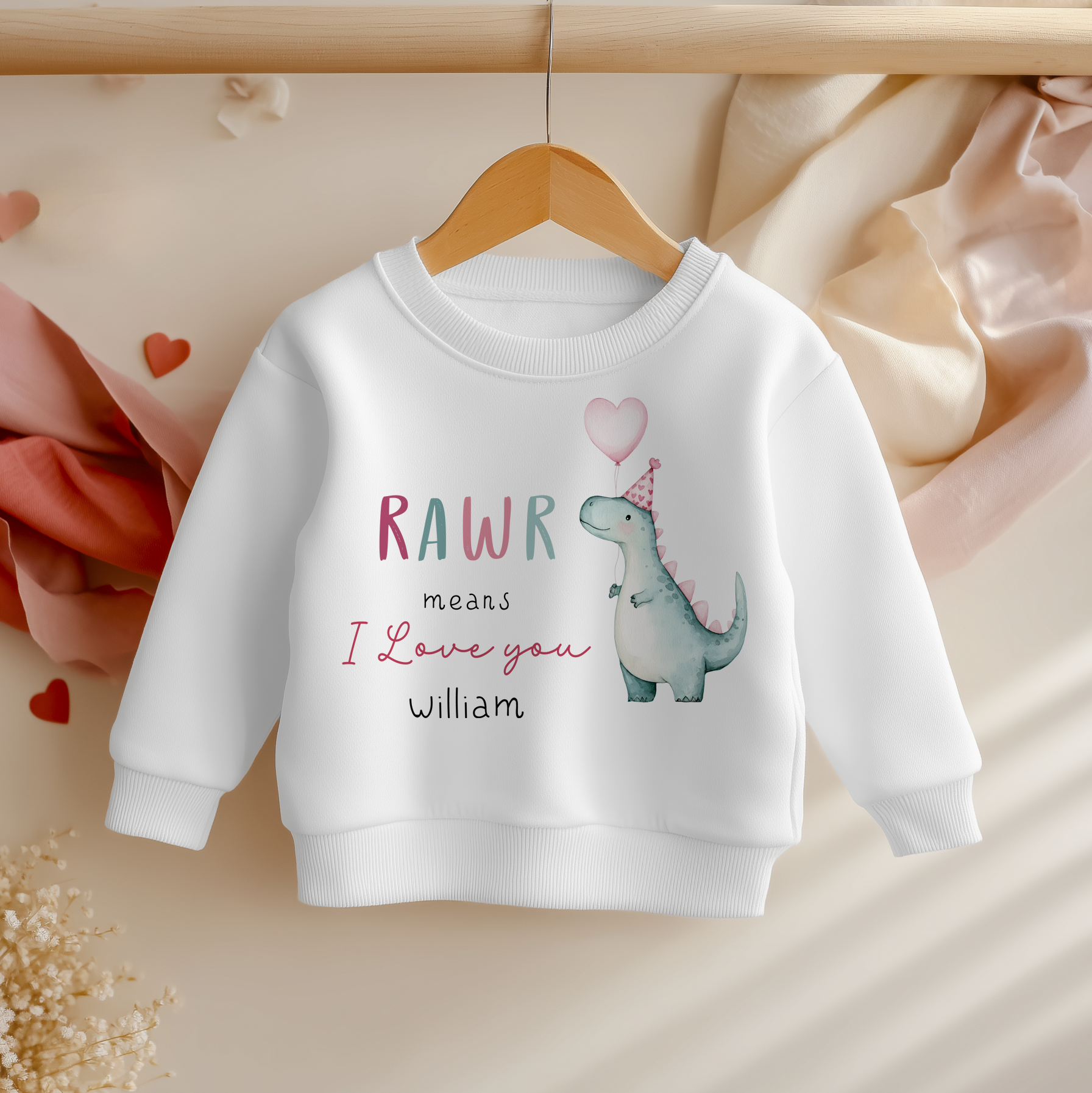 RAWR Means I Love You Valentines Dinosaur Personalised Toddler & Kids Sweatshirt