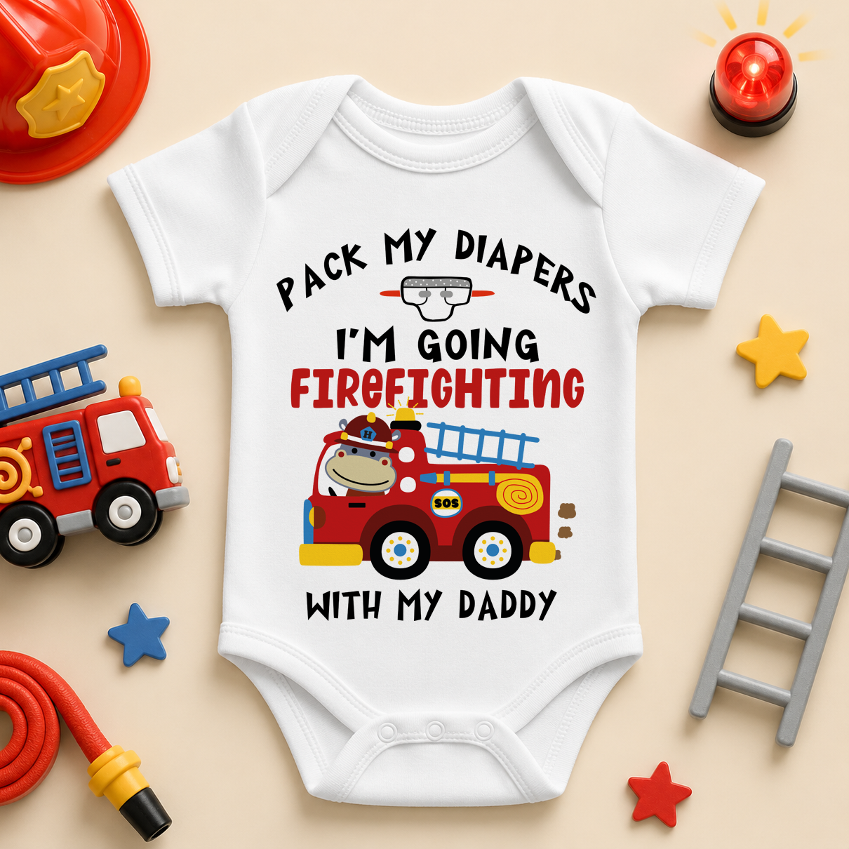 Red Fire Engine Firefighting Baby Bodysuit
