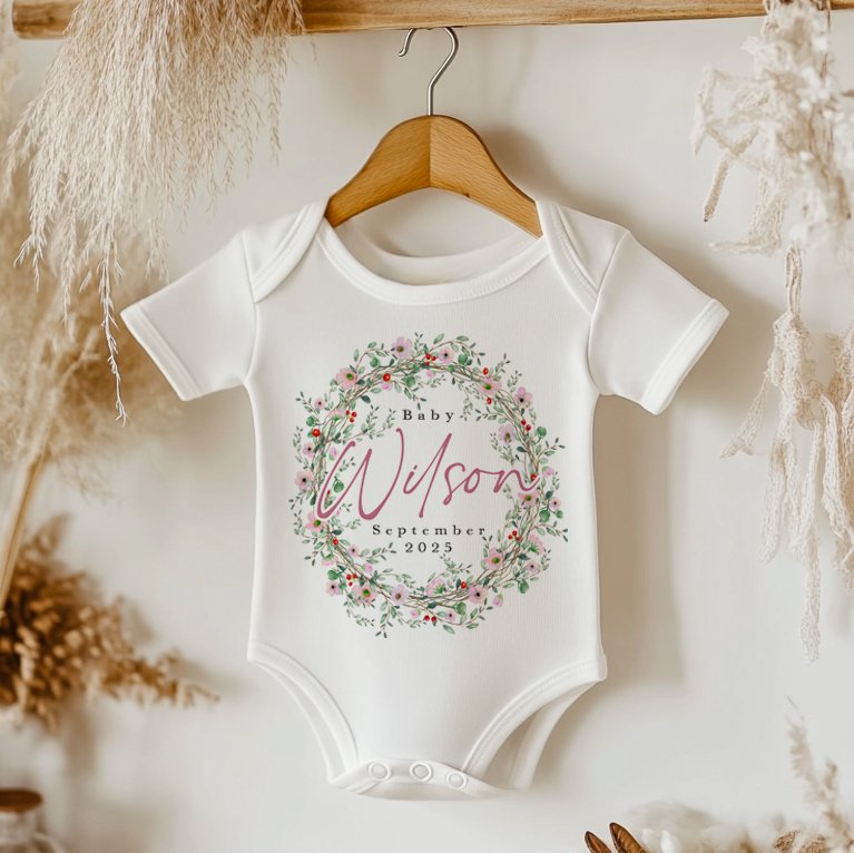 Baby Announcement Flower Wreath Personalised Bodysuit - Little Lili Store