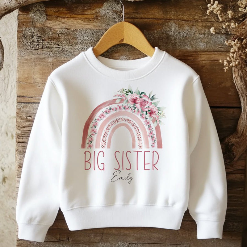 Big Sister Pink Boho Rainbow Personalised Toddler & Kids Sweatshirt - Little Lili Store