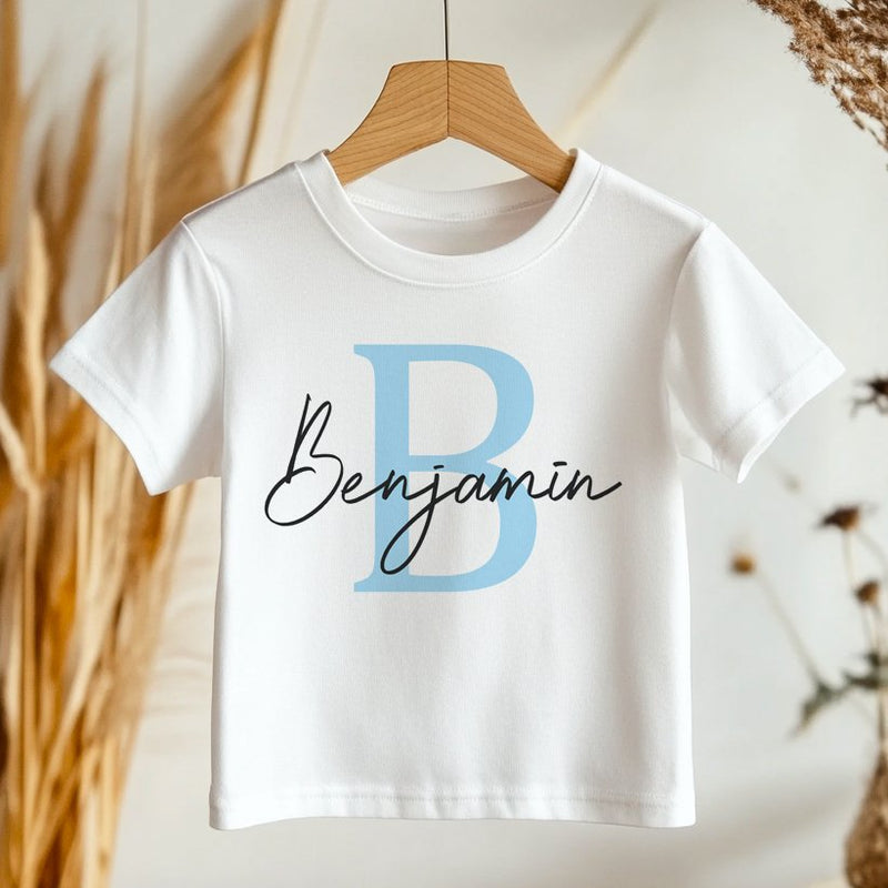 Blue Initial With Name Boy Personalised Toddler & Kids T Shirt - Little Lili Store
