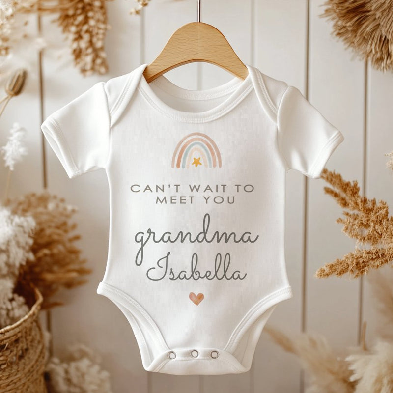 Can't Wait To Meet You Grandma Personalised Baby Announcement Bodysuit - Little Lili Store