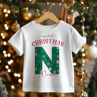 Christmas Green Pattern Personalised Toddler & Kids T Shirt - Little Lili Store