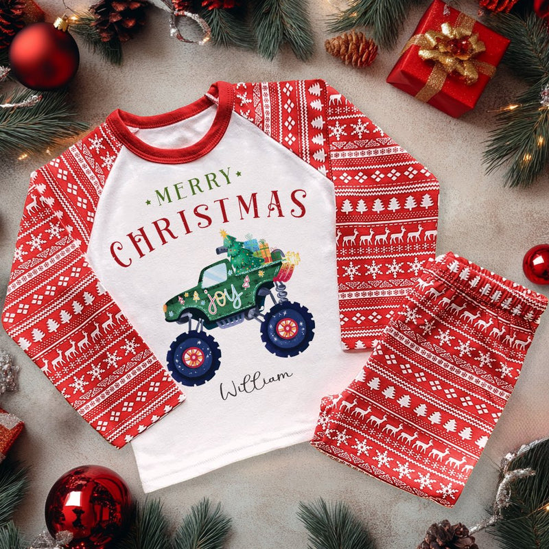 Christmas Monster Truck Personalised Toddler & Kids Pyjamas Set (PJ's) - Little Lili Store