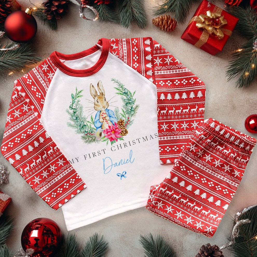 Christmas Peter Rabbit Inspired Personalised Boy Toddler & Kids Pyjamas Set - Little Lili Store