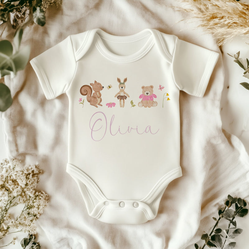 Cute Animals Girl Personalised Baby Bodysuit - Little Lili Store