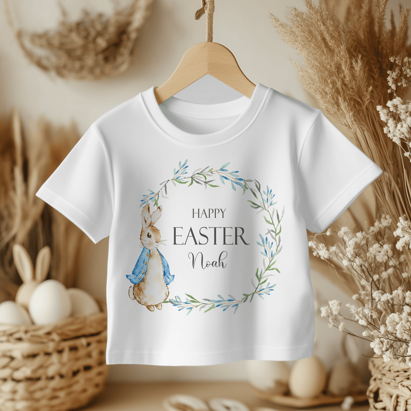 Easter Peter Rabbit Inspired Wreath (Boy) Personalised Toddler & Kids T Shirt - Little Lili Store