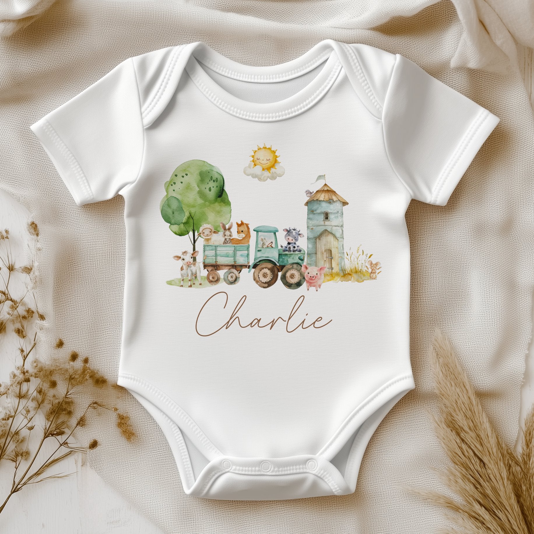 Farm Theme Personalised Baby Bodysuit1
