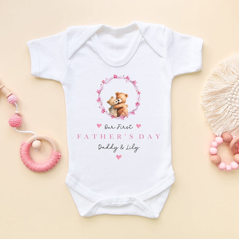 Father's Day Bears Girl Wreath Personalised Baby Bodysuit - Little Lili Store (9117251928344)