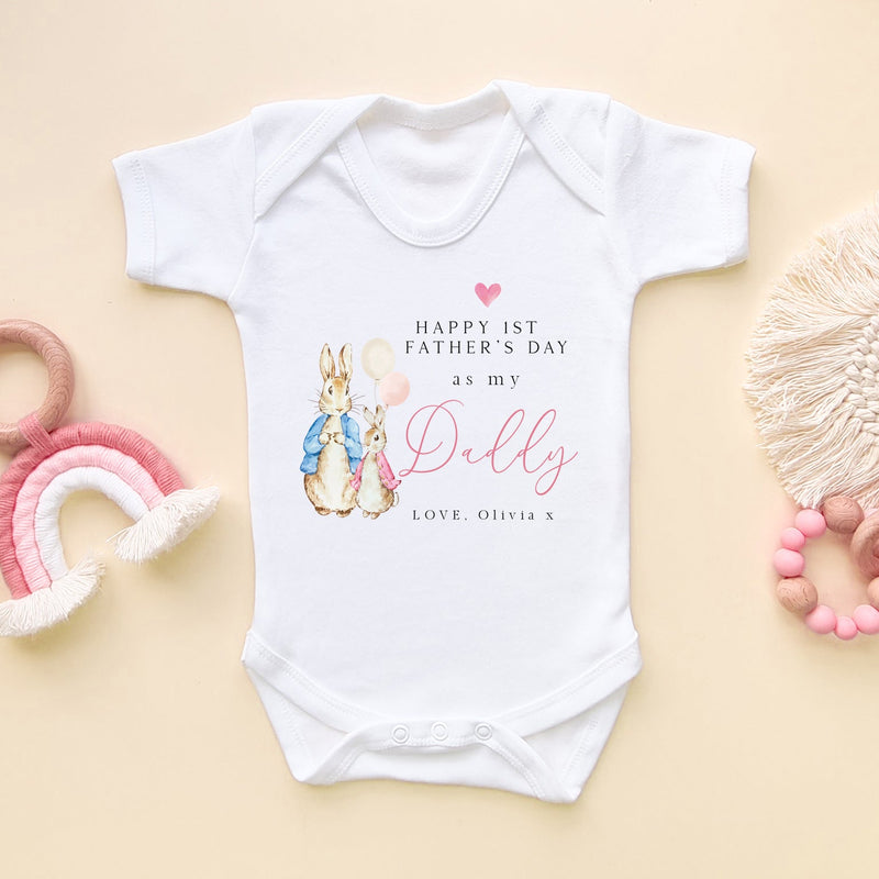 Father's Day Peter Rabbit Girl Inspired Personalised Baby Bodysuit - Little Lili Store (9117260153112)