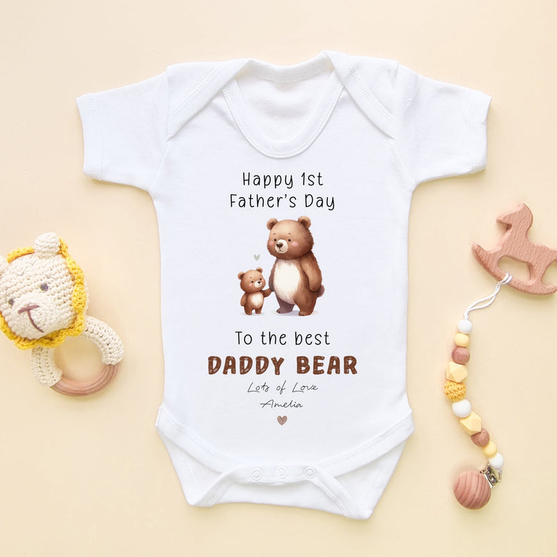 Father's Day To The Best Daddy Bear Personalised Baby Bodysuit - Little Lili Store (9117191340312)
