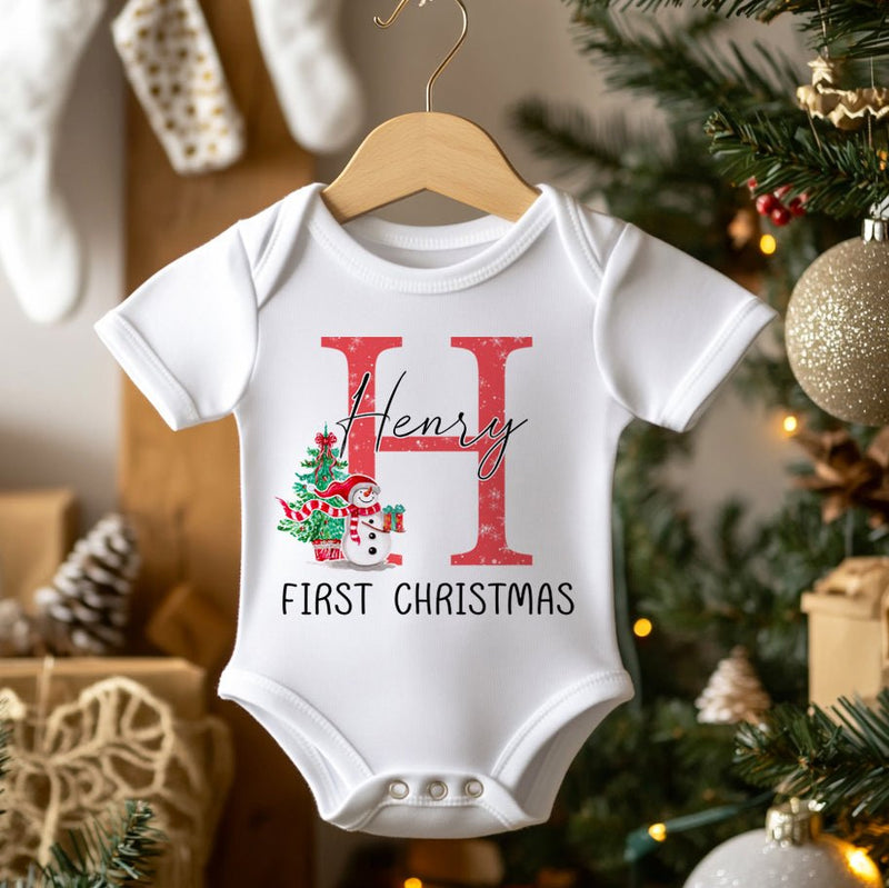 First Christmas Personalised Red Baby Bodysuit