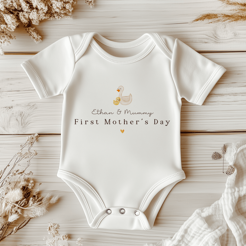 First Mother's Day Cute Duck Personalised Baby Bodysuit - Little Lili Store