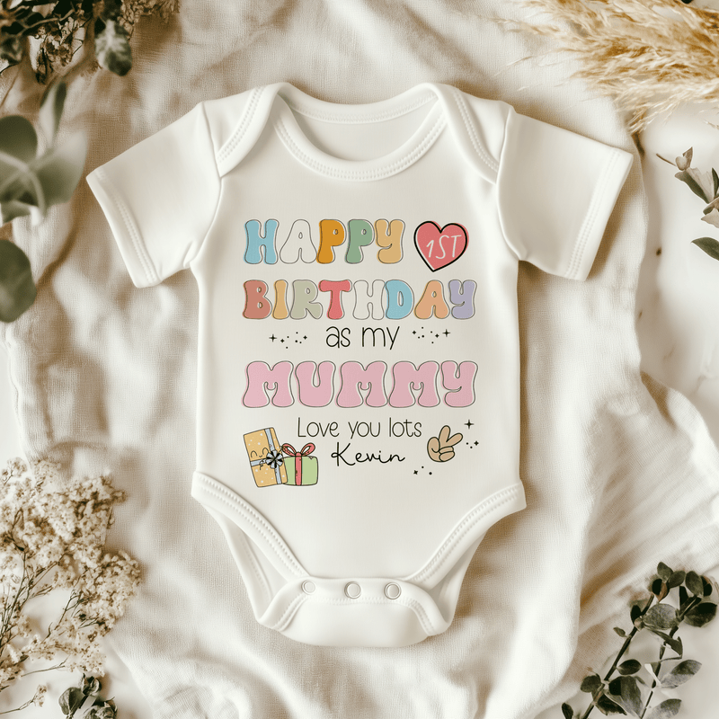 Happy 1st Birthday As My Mummy Retro Personalised Baby Bodysuit - Little Lili Store