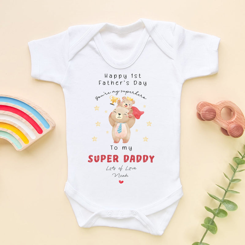 Happy 1st Father's Day To My Super Daddy Personalised Baby Bodysuit - Little Lili Store (9117347119384)