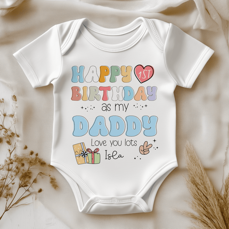 Happy Birthday As My Daddy Retro Personalised Baby Bodysuit - Little Lili Store