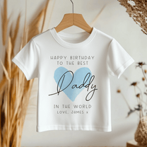 Personalised Kids Daddy's Birthday Blue Watercolour Heart T-Shirt for Boys