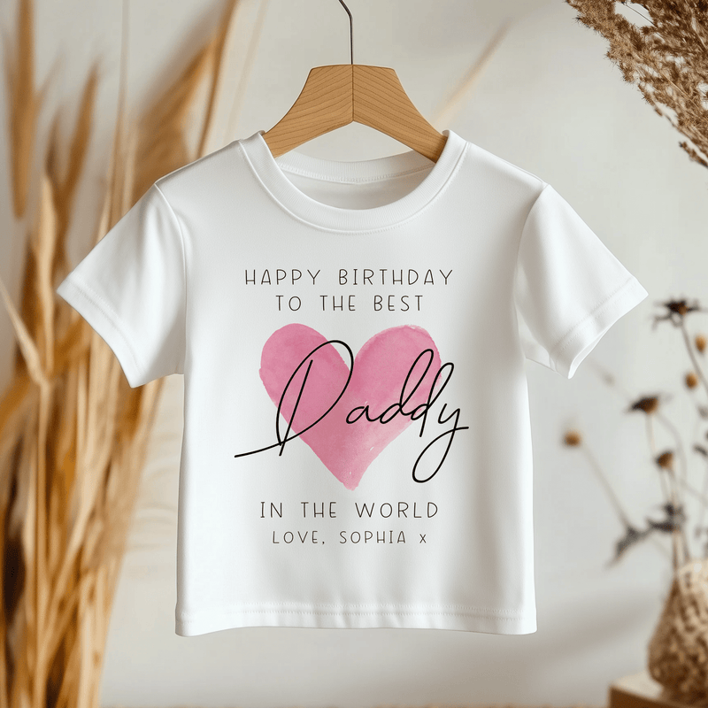 Happy Birthday Daddy Red Heart Personalised Toddler & Kids T Shirt - Little Lili Store