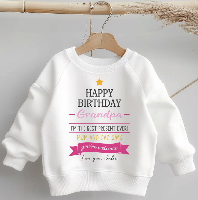 Happy Birthday Grandpa Quote Pink Personalised Toddler & Kids Sweatshirt - Little Lili Store