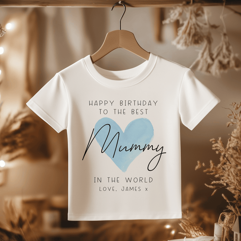 Happy Birthday Mummy Blue Heart Personalised Toddler & Kids T Shirt - Little Lili Store