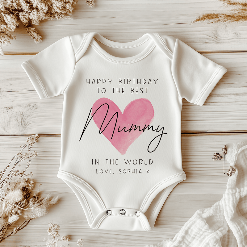 Happy Birthday Mummy Red Heart Personalised Personalised Baby Bodysuit - Little Lili Store