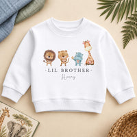 Personalised Lil Brother safari animal sweatshirt with the example name Henry
