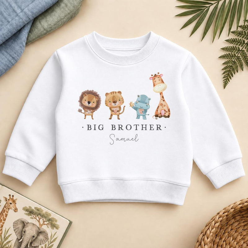 Personalised Big Brother safari animal sweatshirt with the example name Samuel