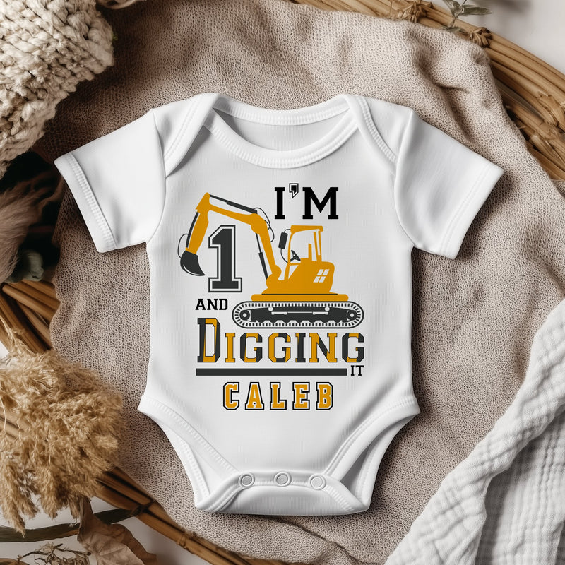 I'm 1 And Digging It Personalised Builder/Construction Birthday Baby Bodysuit - Little Lili Store