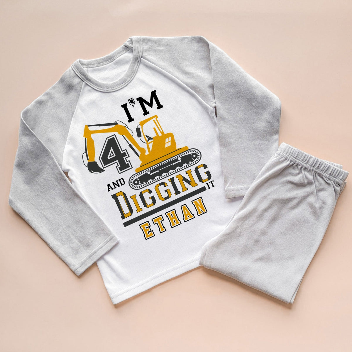 I'm 4 And Digging It Personalised Builder/Construction Birthday Pyjamas Set - Little Lili Store