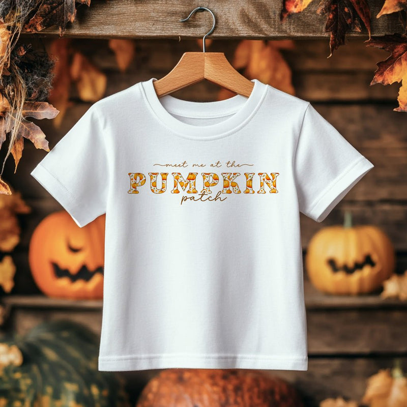 Meet Me At The Pumpkin Patch Pattern Toddler & Kids T Shirt - Little Lili Store