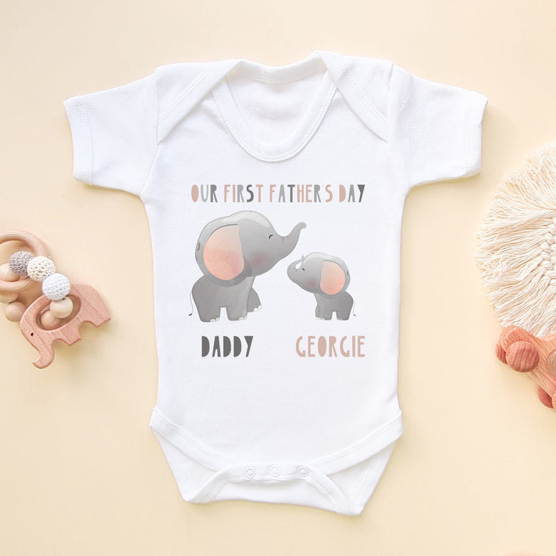 Our First Father's Day Cute Elephants Personalised Baby Bodysuit - Little Lili Store (6547770441800)