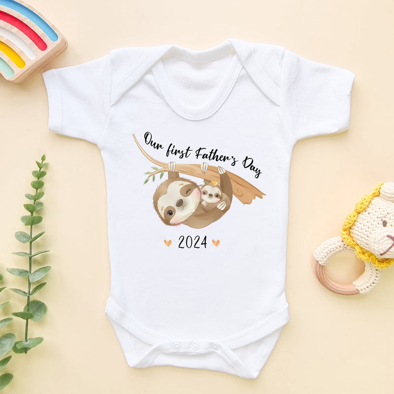 Our First Father's Day Cute Sloths Baby Bodysuit - Little Lili Store (6547770671176)