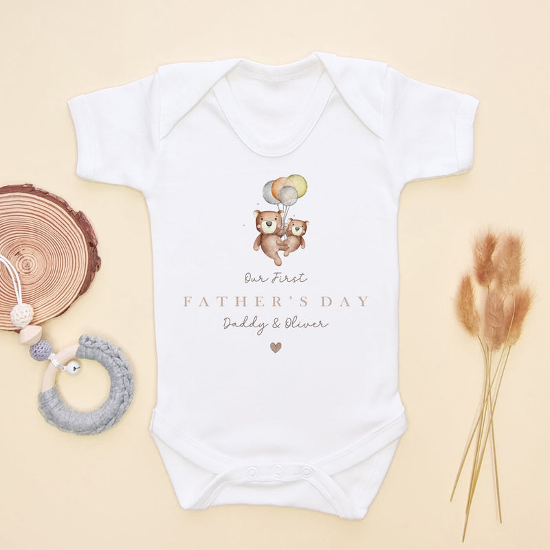 Our First Happy Father's Day Cute Bears Personalised Baby Bodysuit - Little Lili Store (9117247373592)