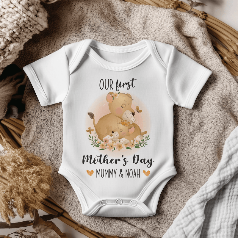 Our First Mother's Day Cute Lions Personalised Baby Bodysuit - Little Lili Store