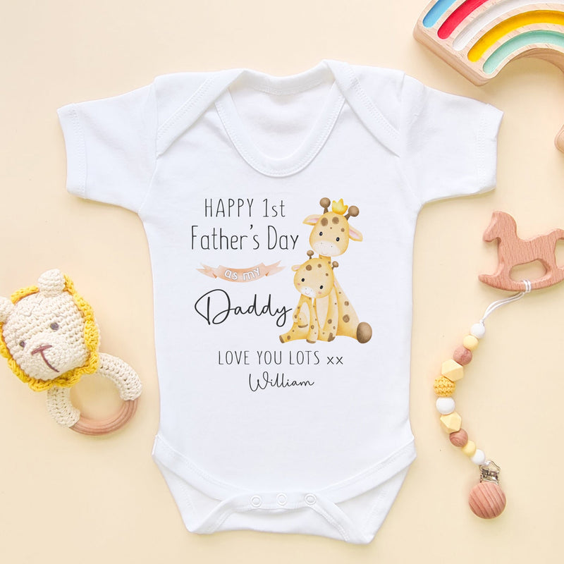Personalised Happy 1st Father's Day As My Daddy Cute Giraffe Baby Bodysuit - Little Lili Store (8204344590616)