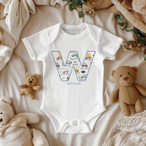 Personalised Initial Letter Cars Baby Bodysuit