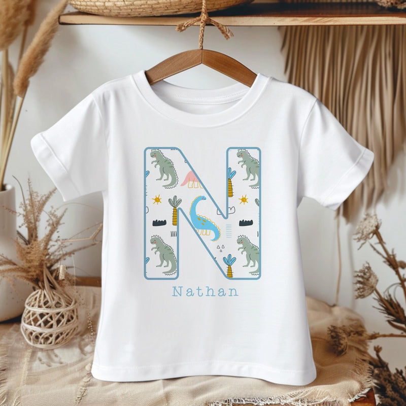 Personalised Name Dino Pattern Toddler & Kids T Shirt - Little Lili Store