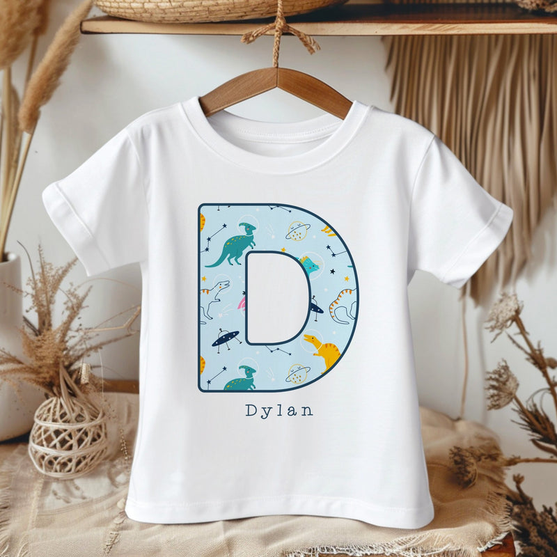 Personalised Name Dinosaurs & Universe Pattern Toddler & Kids T Shirt - Little Lili Store