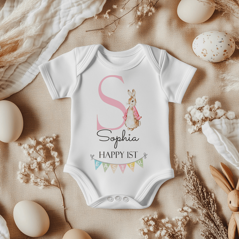 Personalised Name Initial Happy 1st Easter (Girl) Peter Rabbit Inspired Baby Bodysuit - Little Lili Store