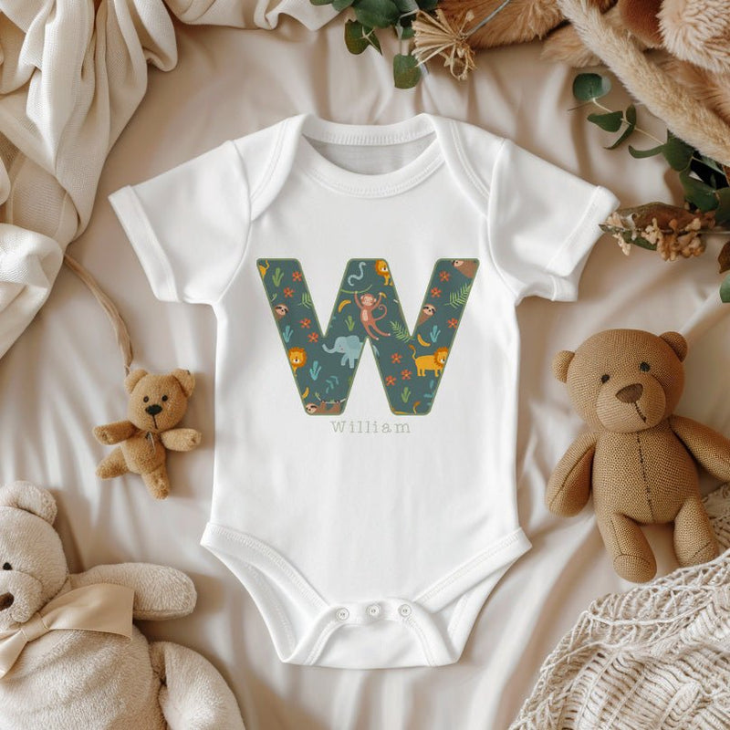 Personalised Name Jungle Animals Pattern Baby Bodysuit - Little Lili Store