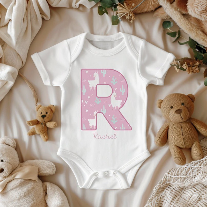Personalised Name Pink Llama Baby Bodysuit - Little Lili Store