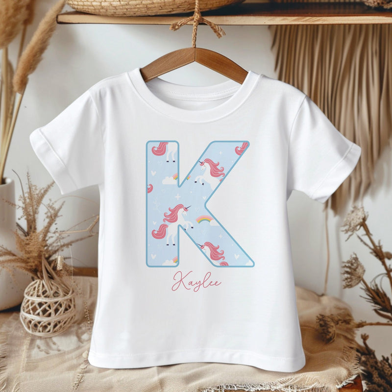 Personalised Name Rainbow Unicorn Pattern Toddler & Kids T Shirt - Little Lili Store