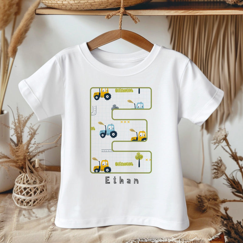 Personalised Name Tractors Pattern Toddler & Kids T Shirt - Little Lili Store