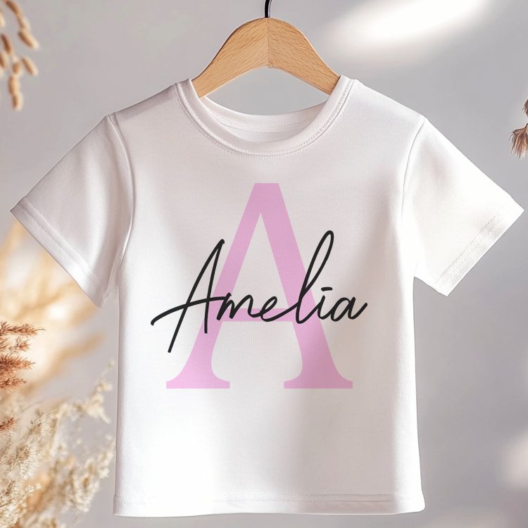 Pink Initial With Name Girl Personalised Toddler & Kids T Shirt - Little Lili Store